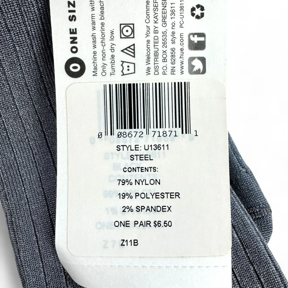 Hue Luster Rib Steel Gray Socks One Size‎ Fits Most Dress Socks
